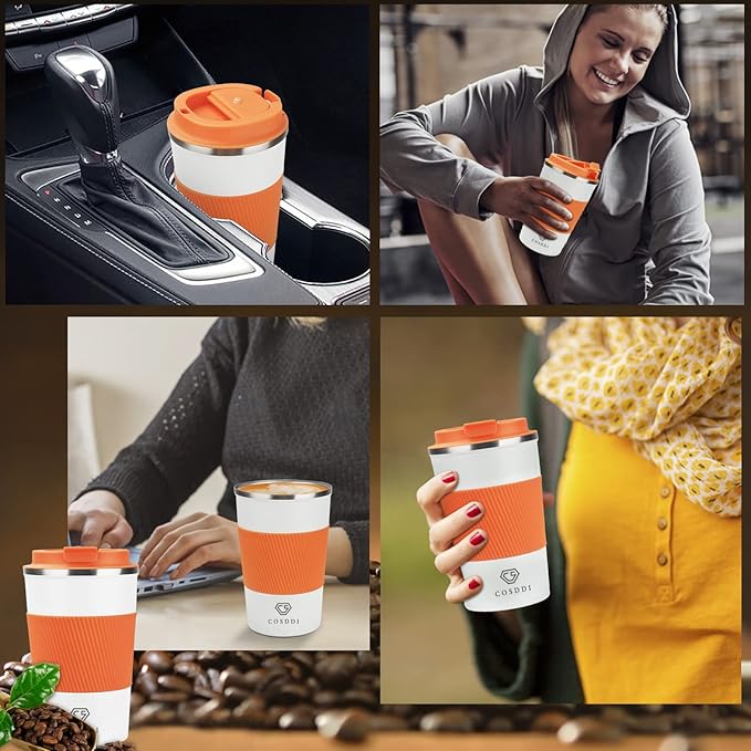 CS COSDDI 12 oz Stainless Steel Vacuum Insulated Tumbler - Coffee Travel Mug Spill Proof with Lid - coffee Cup for Keep Hot/Ice Coffee,Tea and Beer (Orange color)