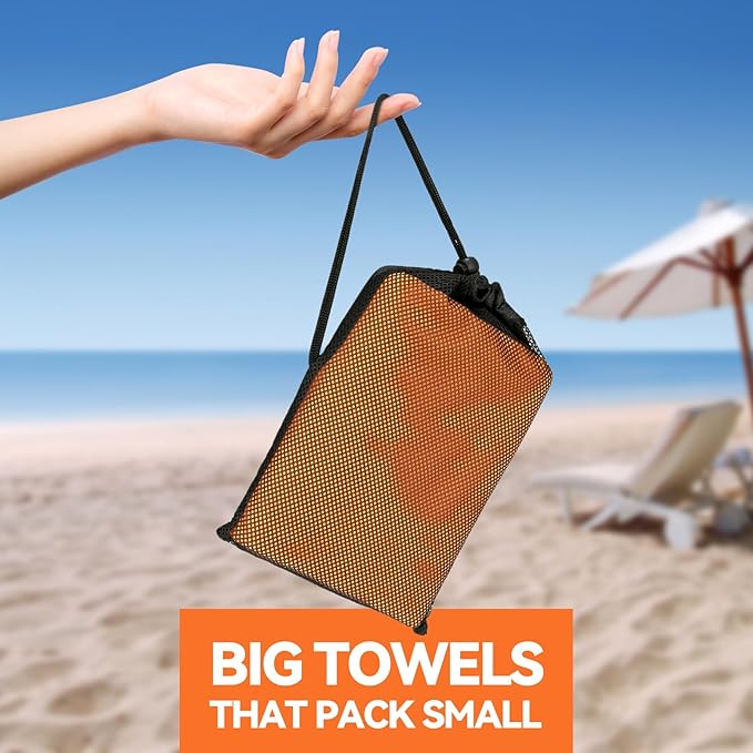 Microfiber Towel Large for Beach, Travel, Swimming, Bath, Pool–Quick Dry, Ultra Compact, Sand Free, Lightweight & Super Absorbent(Orange,63x35 in)