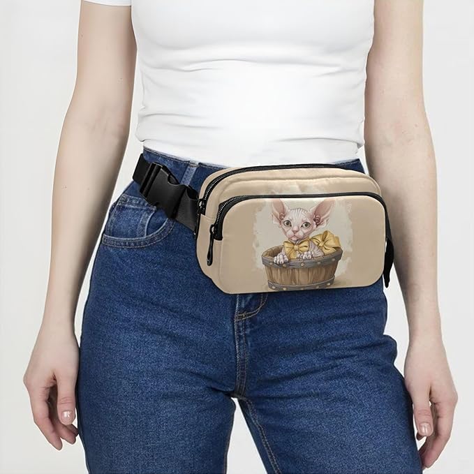 Cute Sphynx Cat in Bucket Fanny Pack for Women Men Water Resistant Fashion Waist Packs with Adjustable Strap Belt Bag for Travel Workout Jogging Hiking 21220667