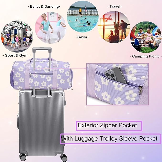Duffle Dag Dance Dag Teen Girl Gym Bag Ballet Bag Sports Duffle Dag Corduroy Overnight Bag with Shoe Compartment and Dry Wet Pocket,Cute Birthday Gifts(Purple)