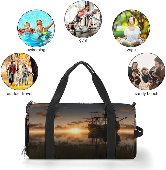 Ship in The Lake Sunset Gym Bag Lightweight ,Travel Duffle Bag with Shoe Compartment,Gym Bag for Women for Overnight, Weekend, Yoga, Gym, Business Trips, Sport And Hospital.