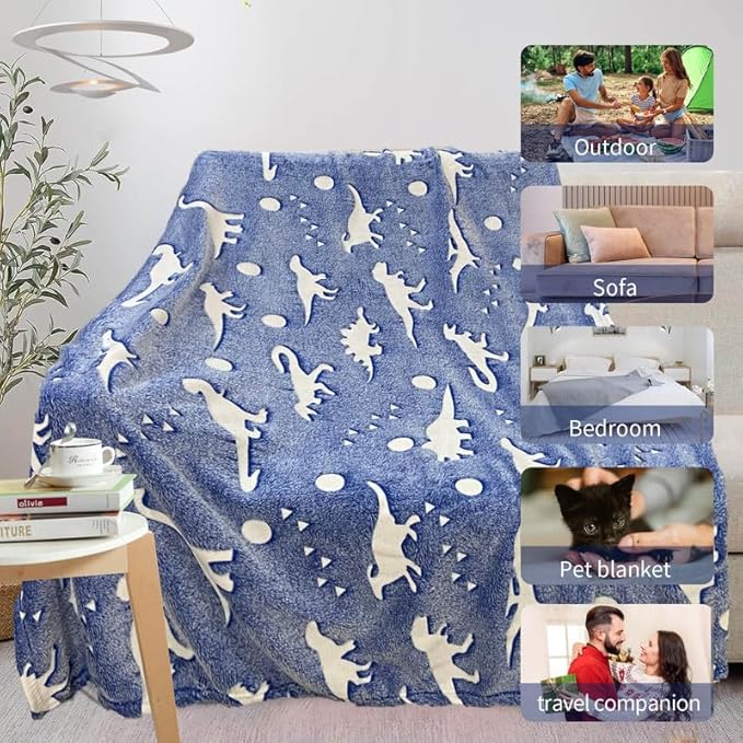 Dinosaur Blanket for Boys, Personalized Baby Blankets for Boys, Dinosaur Glow in The Dark Blanket for Kids, Toddler Blanket for Boys, Soft Fleece Blankets and Throw,Birthday 40"x 50"