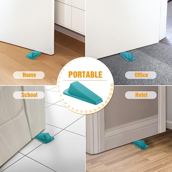 Crosize 5 Pack Door Stoppers for Bottom of Door, Premium Rubber Door Stops, Sturdy Wedge for Carpet, Tile, Concrete, Wood, Door Holder for Heavy Duty Door, Blue