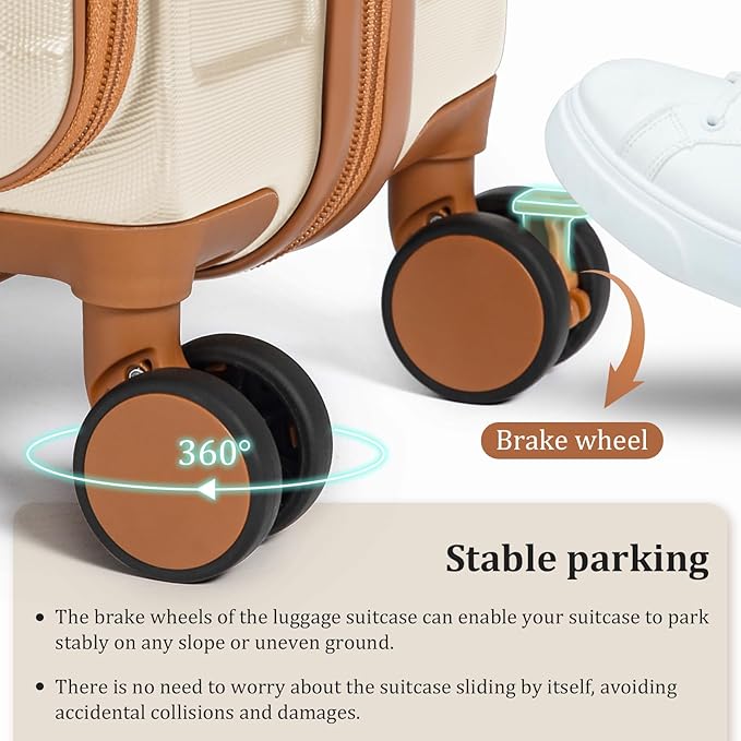 imiomo Carry on Luggage Airline Approved with Front Pocket and USB Port, Hard Shell 20 Inch Travel Carry-on Suitcase with Spinner Wheels and TSA Lock, White Brown