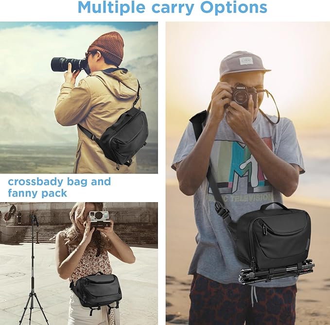 Camera Sling Bag,Waterproof Camera Case with Tripod Holder,Lightweight DSLR/SLR/Mirrorless Camera Bags Crossbody for photographers-Black