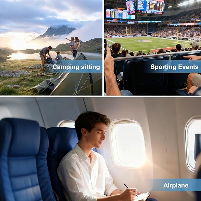 Inflatable Seat Cushion - Airplane Seat Cushion for Long Flights, Stable & Firm Support for Sports & Outdoors, Stadium Bleachers, Travel & Hard Dining Chairs
