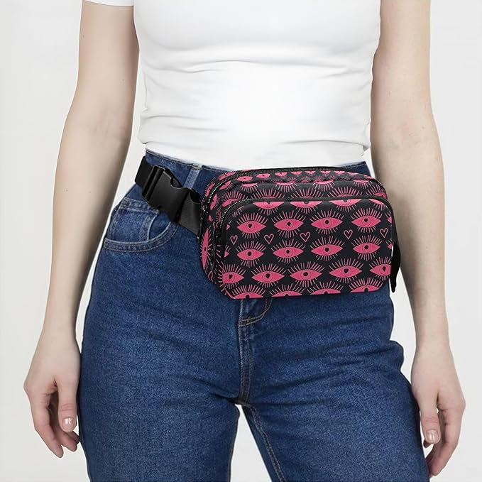 Evil Eyes Pink Fanny Pack for Women Men Water Resistant Fashion Waist Packs with Adjustable Strap Belt Bag for Travel Workout Jogging Hiking 21220451