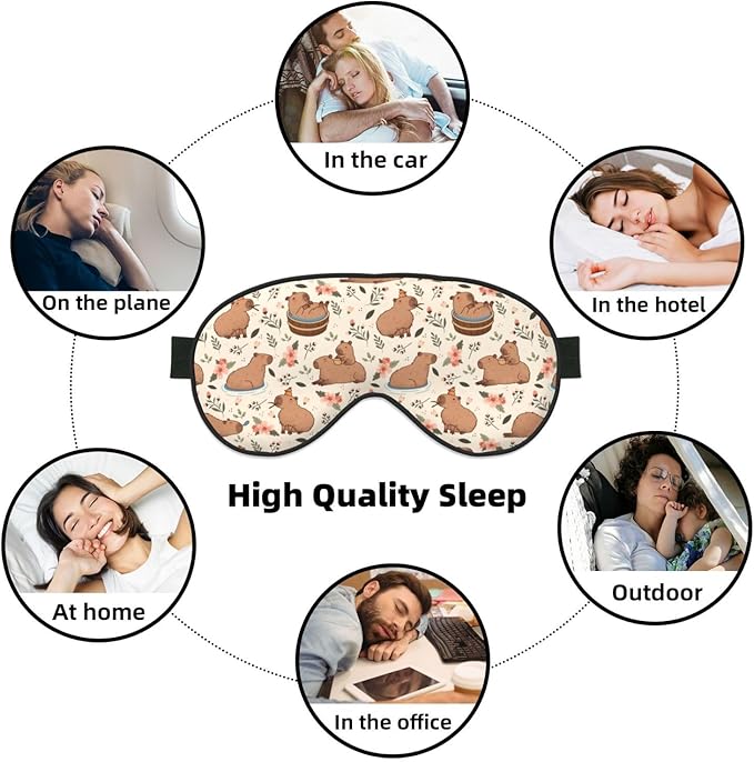 Capybaras Sleep Mask Breathable Soft Eye Mask for Sleep for Women Men Lightweight Eye Cover for Travel, Night Work, Nap, Office