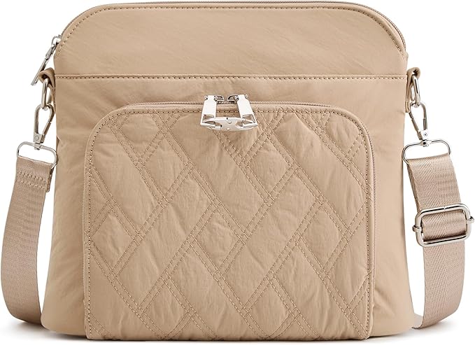 G4Free Anti-Theft Crossbody Bags for Women, Lightweight Nylon Shoulder Purse Medium Handbags for Travel Work-Khaki