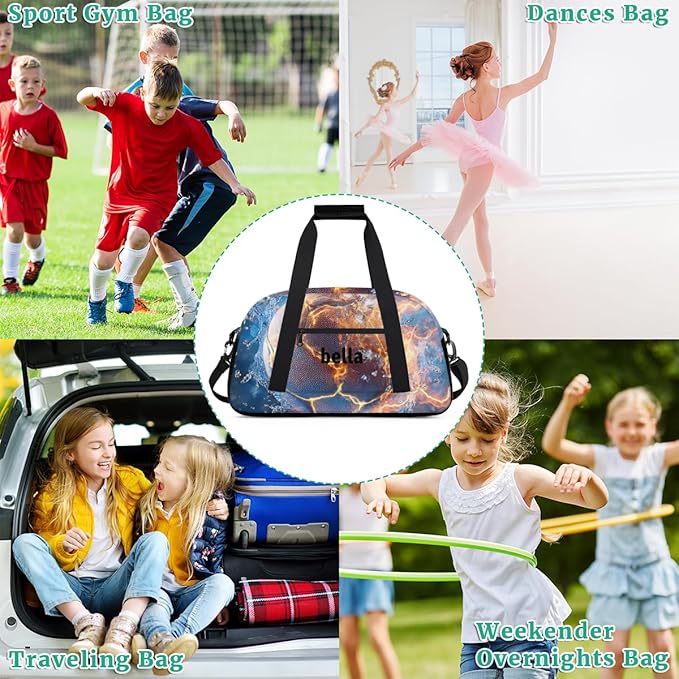 Personalized Boys Gym Bags, Custom Name Sport Bags for Training Travel Overnight Weekender Soccer Theme
