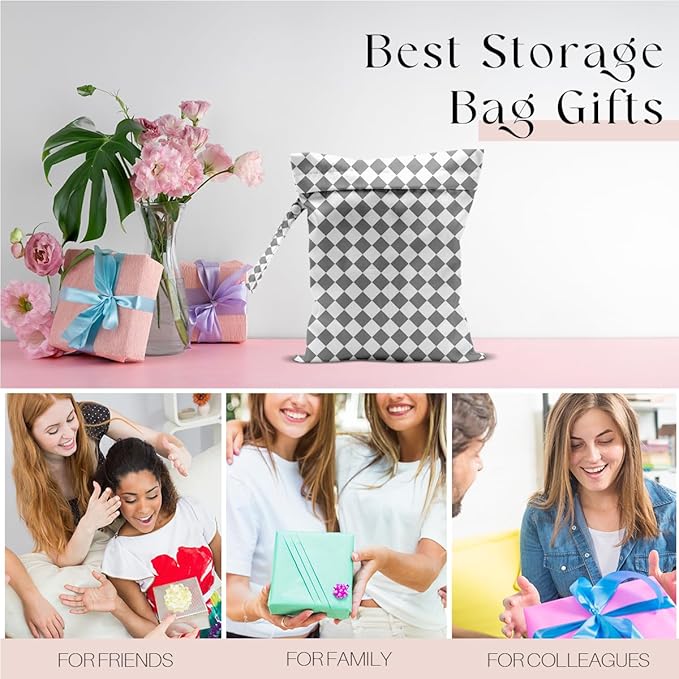 Wet Bag, Wet Dry Bag, Waterproof Swim Bags, Machine Washable Reusable Bags for Beach, Pool, Diapers, and Dirty Yoga Gym Clothes(Gray Small Diamond Pattern)