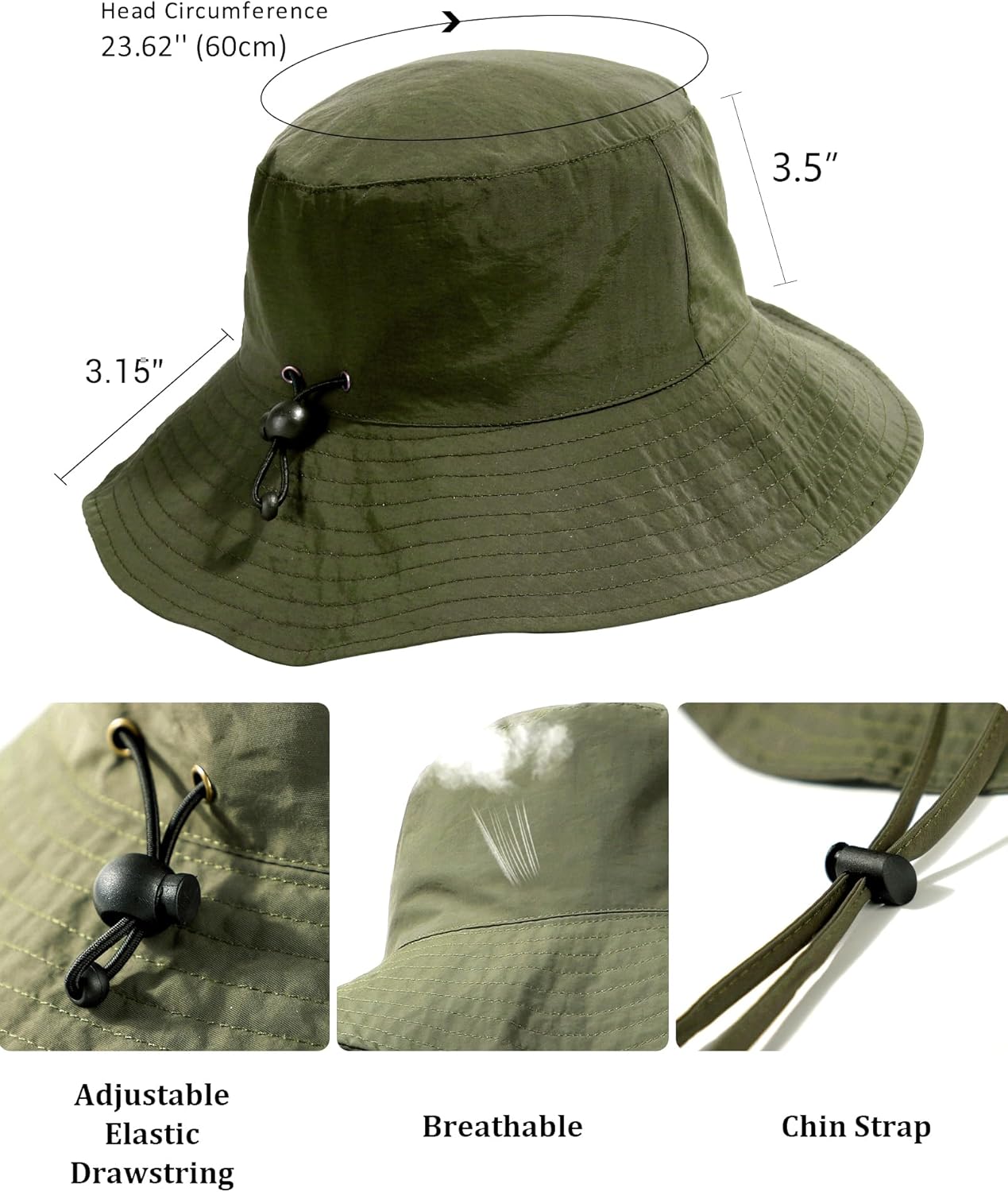 Water-Resistant Sun UPF 50+ Bucket Hat Protection Packable Brimmed Boonie for Women Men Summer Lightweight Hiking Outdoor Cap