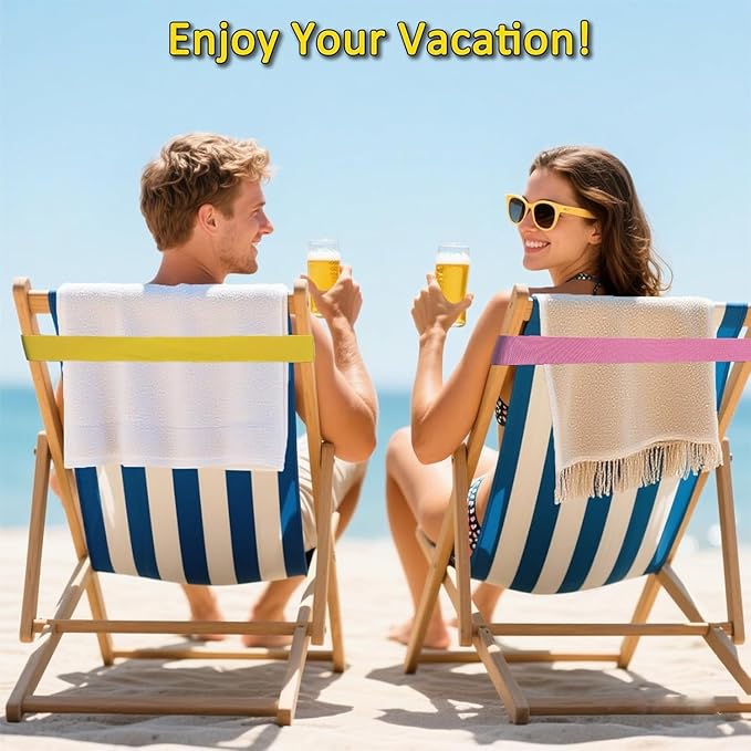 Wide Beach Towel Bands for Cruise Chairs - Windproof Elastic Towel Holder, Towel Straps for Beach/Pool & Lounge Chairs, Cruise Essentials & Beach Must Haves, Better Alternative to Beach Towel Clips