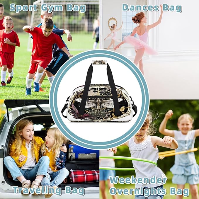 Travel Duffle Bag for travel duffle bag sports Girls Boys Kids Flowers Dragonfly Vintage Lightweight Overnight Sleepover Weekender Bags Small Dance Gym Sport Bag Teens Carry-On Size Workout Bag
