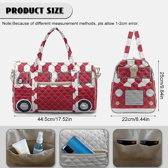 COEQINE Quilted Duffle Bags for Men Travel Cool Quilted Tote Bag Large Car Weekender Bag Designer Carry On Bags,California Van