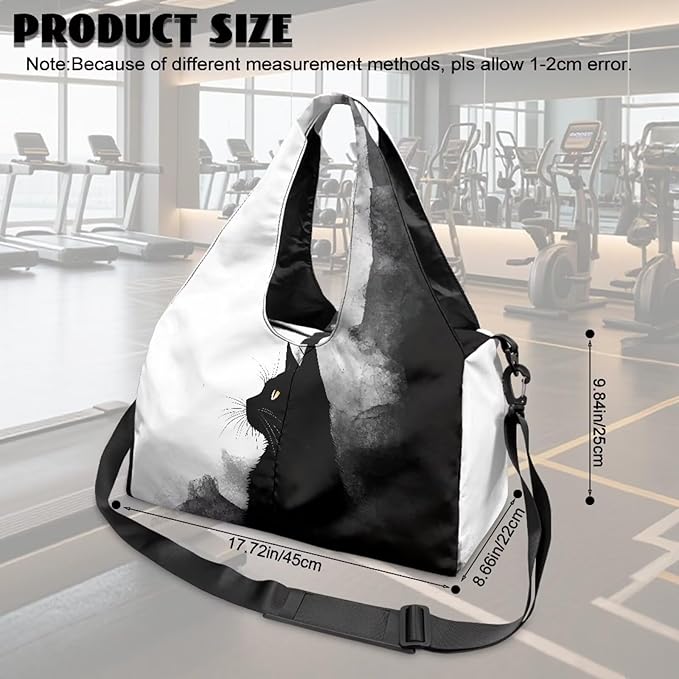 Black Cat Print Gym Bag with Shoe Compartment Large Capacity Duffle Bags Portable Lightweight Gym Bag with Wet Pocket Water Resistant Yoga Mat Holder Duffel Bags Swimming Yoga Workout
