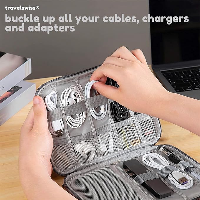 Travel Case Carry Pouch Electronic Accessories Organizer Portable Waterproof Double Layers All-in-One Storage Bag for Power Bank USB Cable Mouse Cords Charger Phone Earphone Flash Drive Black
