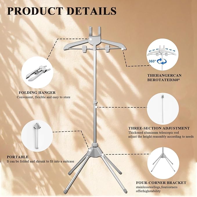 Steamer Stand for Clothes - Adjustable Steamer Rack, Portable Steaming & Ironing Stand - Grey