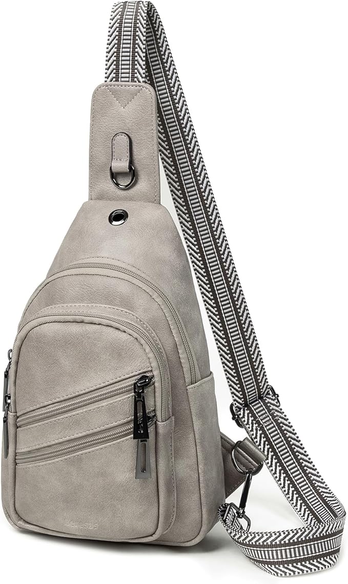 7L Crossboydy Sling Bag for Women Vegan Leather Crossbody Purse Fanny Pack Chest Bag for Travel,Light Grey