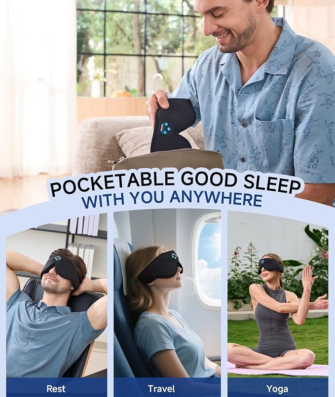 Voerou Sleep Headphones, 3D Bluetooth 5.4 Sleep Mask Wireless Eye Mask, Sleeping Mask with Bluetooth Headphones for Side Sleepers with Ultra-Thin Speakers, Perfect for Sleeping Travel Christmas Gifts