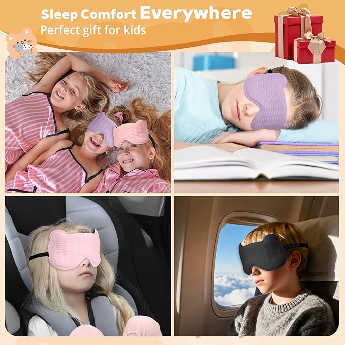 3D Kids Sleep Mask – Cute Bear Eye Mask for Sleeping, Comfortable Memory Foam Sleep Mask for Kids, Adjustable Strap and Lightweight Sleeping Mask for Boys Girls Teens Ages 5-15 (Purple)
