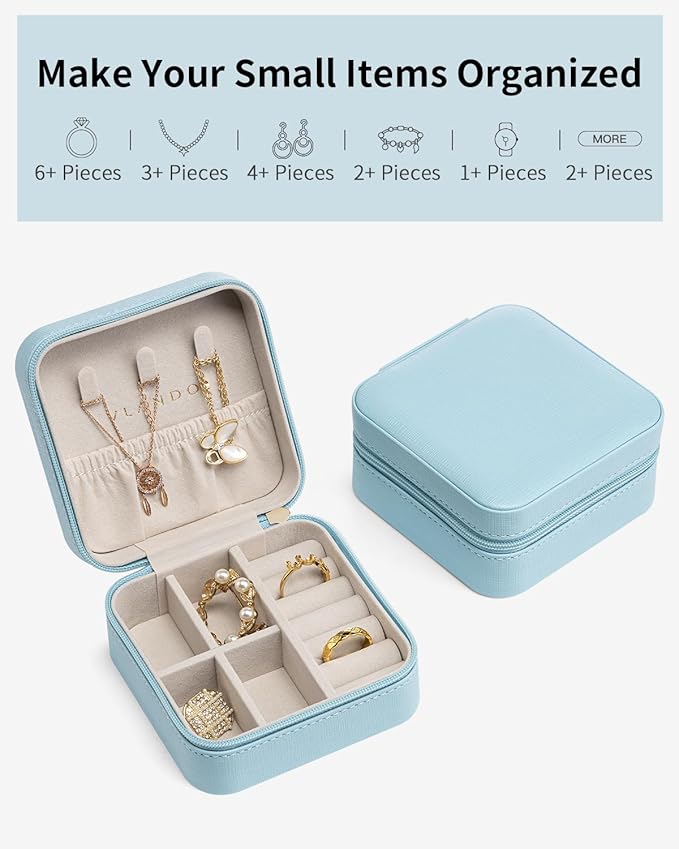 VLANDO Travel Jewelry Case - Teacher Appreciation Gifts for Women - Small Jewelry Travel Organizer Box Travel Essentials Gift for Teen Girl Women - Blue