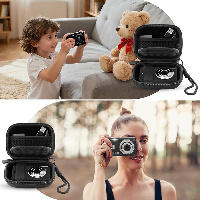 Camera Case for Digital Camera CAMKORY DC403 FHD 1080P/ KODAK PIXPRO FZ55/ FZ45, Small Travel Compact Camera Holder with Mesh Pocket for Accessories SD Card (Black)