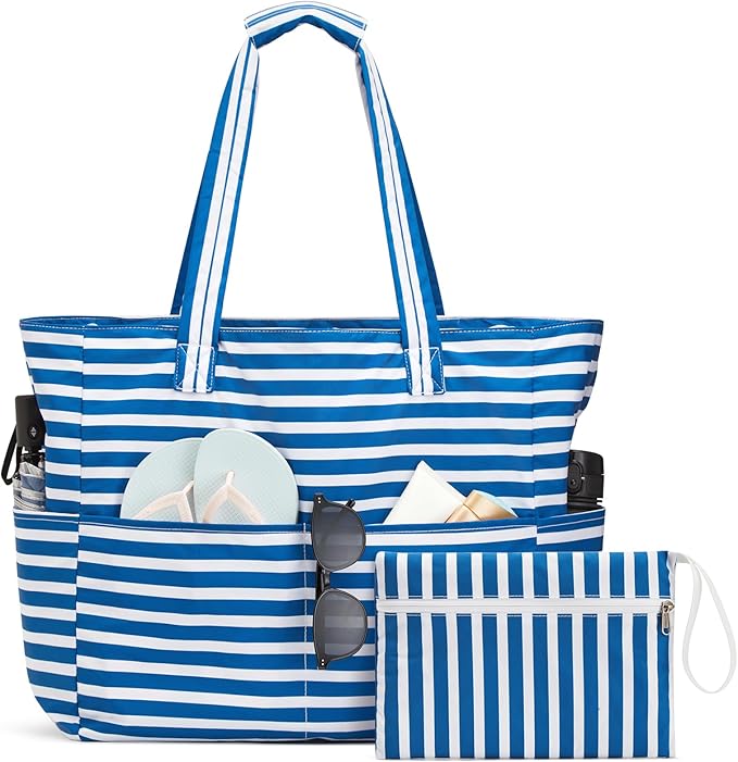 G4Free XL Beach Bag Waterproof Sandproof, Large Foldable Beach Tote with Zipper for Women, Pool Travel Swim Grocery Tote Bag