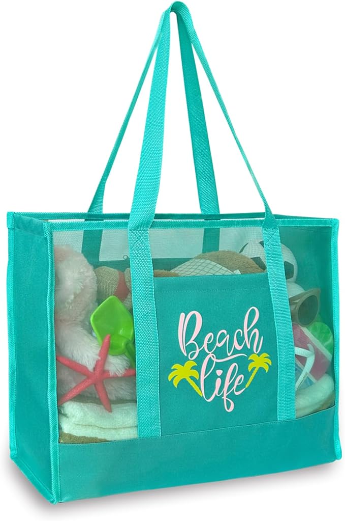 Reusable Large Beach Bags With 2 Pockets & Zipper, Lightweight Beach Tote for Poolside, Trip/swim