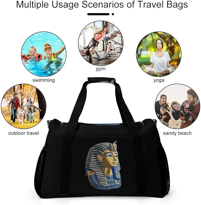 Ancient Egyptian Mask Duffle Bag Gym Bag for Workout Travel Tote with Detachable Straps