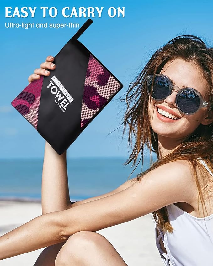 Pink Leopard Print Beach Towel, 36"x72" Sand Free Quick Dry Thin Lightweight Microfiber Towel Gifts for Women