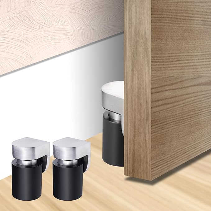 Door Stoppers – Robust Magnetic Door Stopper and Holder for Enhanced Door Security, Fit for Doors Under 2.5 inches – Anti-Rust Stainless Steel Door Stops (1, Silver Black 1PCS)