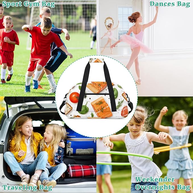 Food - Salmon (1) Kids-Duffel-Bags Gymnastics Dance Bag Carry-On Overnight Travel Gym Lightweight Dance Sports Bags For Girls Boys Kids,