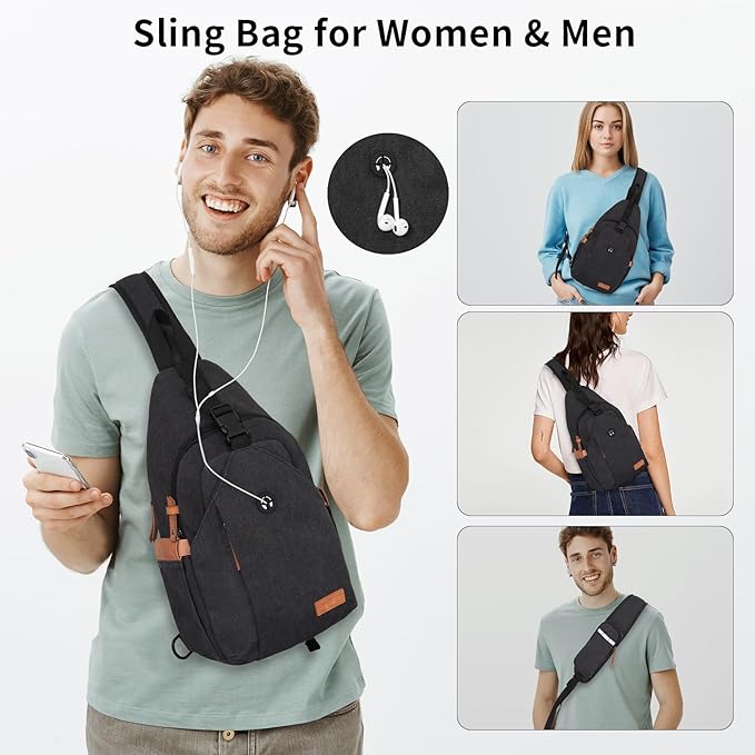 Sling Bag for Men, Anti Theft Crossbody with Tunnel Lock, Waterproof Canvas Shoulder Backpack for Travel Hiking Daily