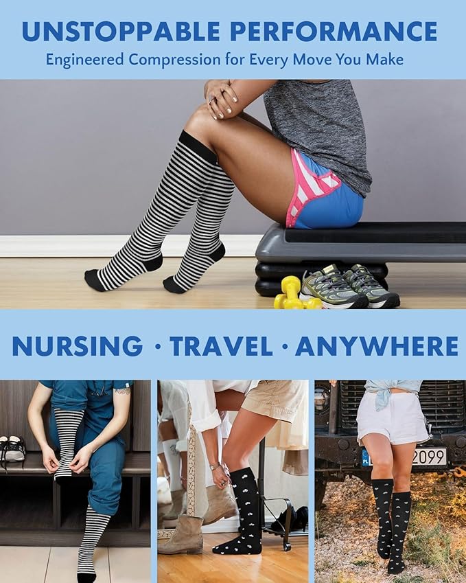 2Packs Compression Socks for Women - 15-20 mmHg Graduated Circulation Support for Nurses, Athletes and Travel