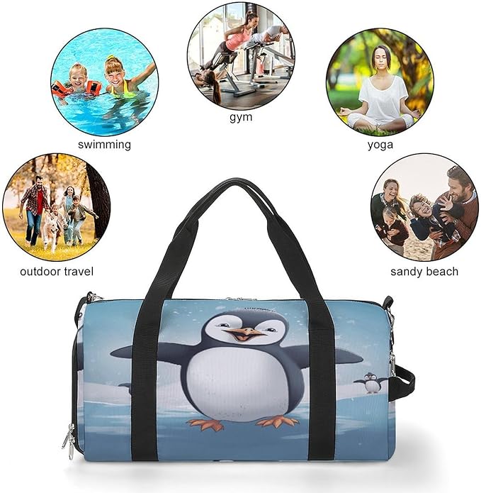 Oxford Cloth Happy Penguin Gym Bag,Duffle Bag with Shoes Compartment And Adjustable Shoulder Straps,Weekender Bags for Men Women.
