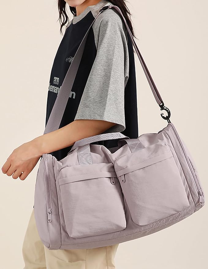 ZUEVI Gym Duffel Bag for Men Women with Shoe and Wet Compartment Lightweight Foldable Carry On Sports Travel Bag for Training Yoga Weekender(Light Pink)