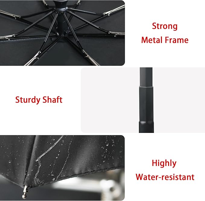 Travel Essentials Umbrella Windproof Compact Collapsible Light, Automatic, Strong and Portable, Wind Resistant Folding Small Umbrella for Rain
