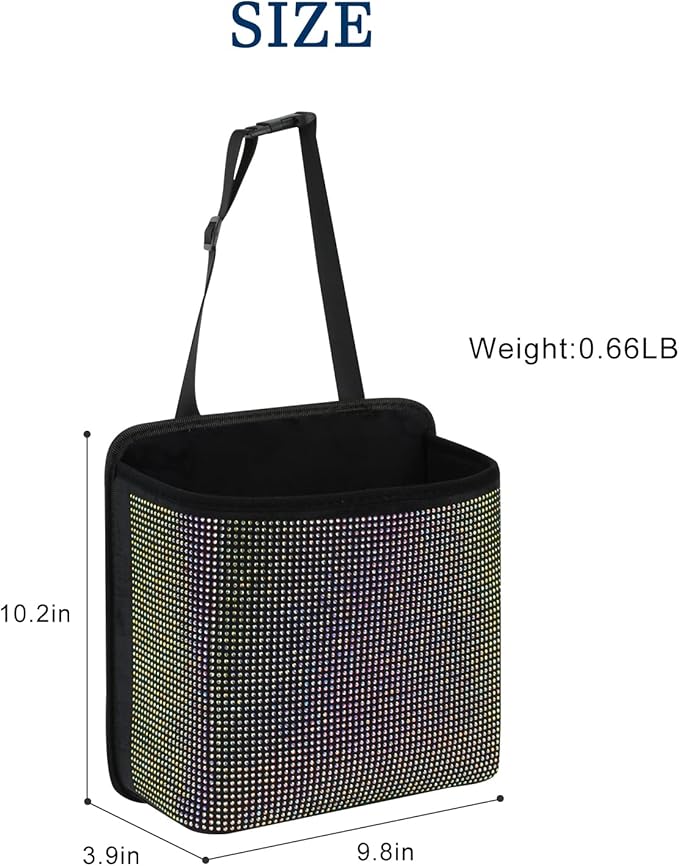 Cavalcade Car Back Seat Organizer, Bling Hanging Pocket, Large Seat Back Travel Caddy Bag, Diamond Trash Bin Garbage Container (Multicolor)
