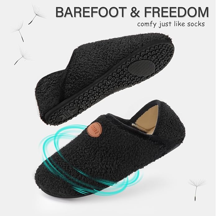 ATHMILE House Slippers for Women Men Microfiber Barefoot Shoes Slip On Slipper Socks Indoor Non Slip Foldable Lightweight for Travel Yoga Home Dark Black