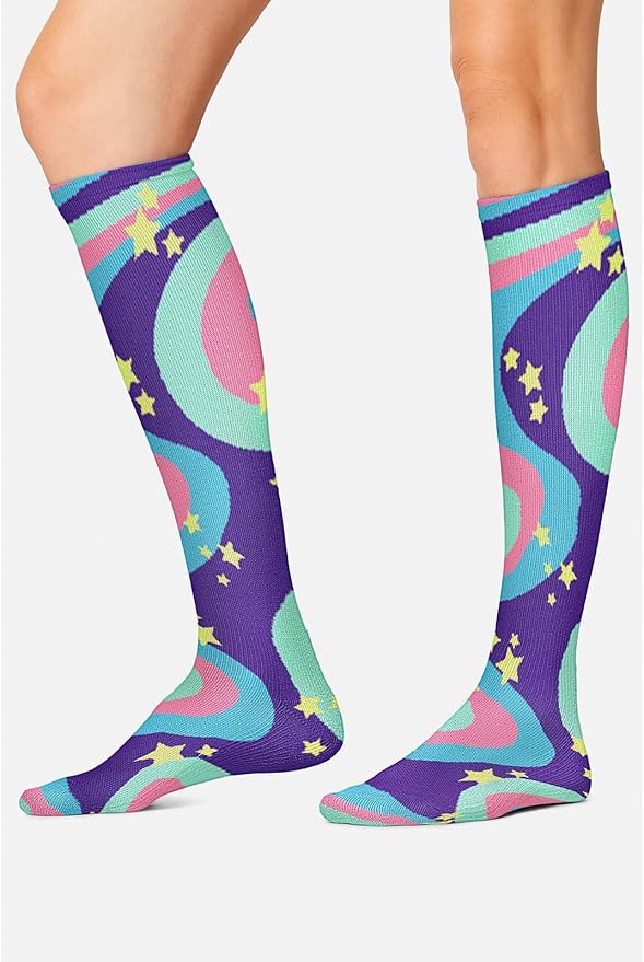 Cherokee Women's 10-15mmHg Compression Socks – Fun Print Knee Highs with Light Support, Soft Feel - PRINTSUPPORT