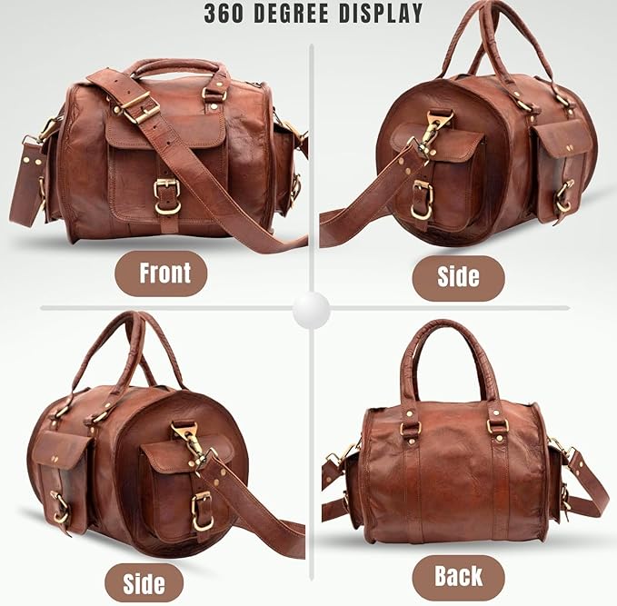 Genuine Leather Gym Duffle Bag – Stylish Weekender Travel Bag for Men & Women, Durable Duffel with Adjustable Shoulder Strap for Gym, Weekend & Travel Use