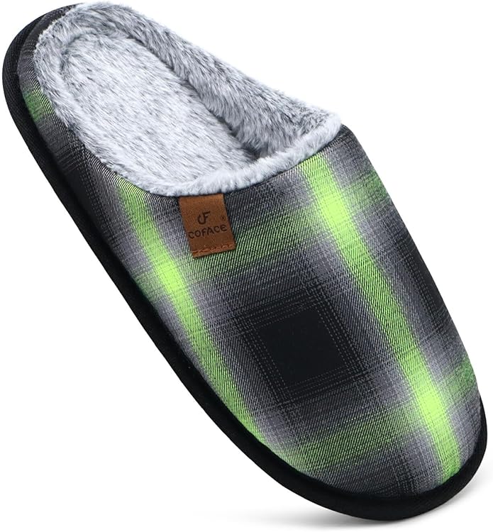 COFACE Mens Cozy Memory Foam Scuff Slippers Casual Slip On Warm House Shoes Indoor/Outdoor Sandal Slippers With Arch Support Rubber Sole Size 7-15