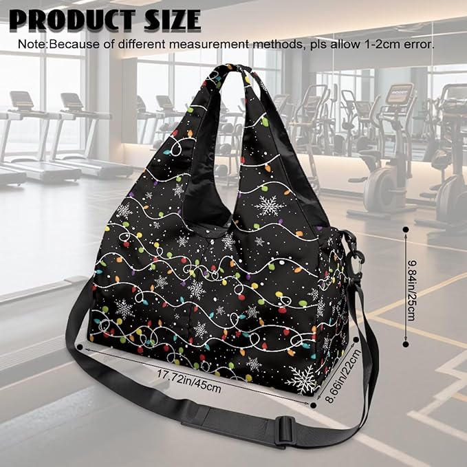 Christmas Lights Snowflake Women's Fashion Gym Bag with Shoe Compartment Travel Duffel Bags for Beach Swim Personal Item Bags Men Women Overnight Weekender Christmas Bag