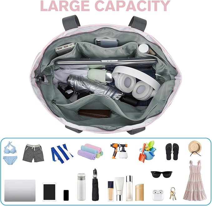G4Free Beach Bag, Waterproof Sandproof Beach Tote Bag, Large Capacity Foldable for Women