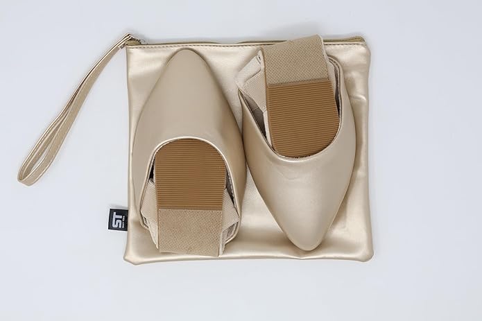Silky Toes Foldable Flats for Women | Ankle Strap Dress Shoes with Purse for Weddings, Events, & Parties