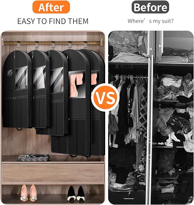 Garment Bag Travel Suit Storage: 63 Inch 2 Packs Fabric Breathable Zippered - Clothes Covers Carry Shoe Pockets Lightweight - Women Travel Wardrobe Protector Hanging Up Multiple