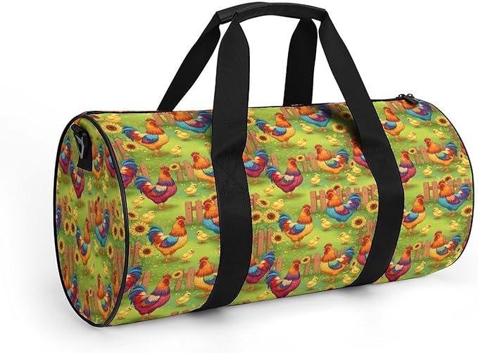 Large Capacity Carry On Weekender Overnight Bag Rooster Chicken Garden Flowers Painting Beach Swim Bags Men Women Duffle Bag for Travel, Sports