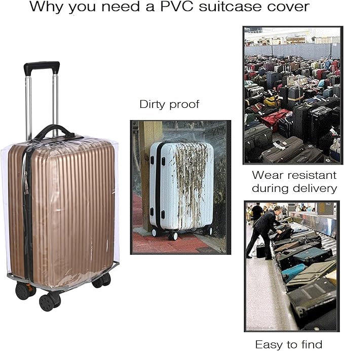 Clear PVC Suitcase Cover Protectors Thicken Luggage Cover Protector Full Transparent Waterproof Wheeled Dustproof Luggage Sleeve Protector 26"