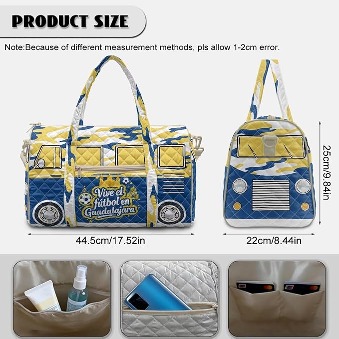 COEQINE Quilt Duffle Bag for Men Travel Quilted Tote Bag For Mens Duffel Bag Lightweight Weekend Bag with Zipper Pocket Dance Bag Organizer,Guadalajara Van Car